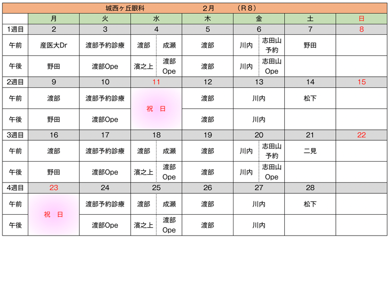 担当医カレンダー