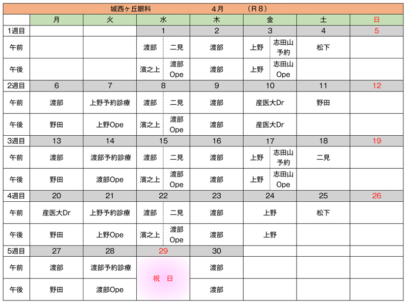 担当医カレンダー
